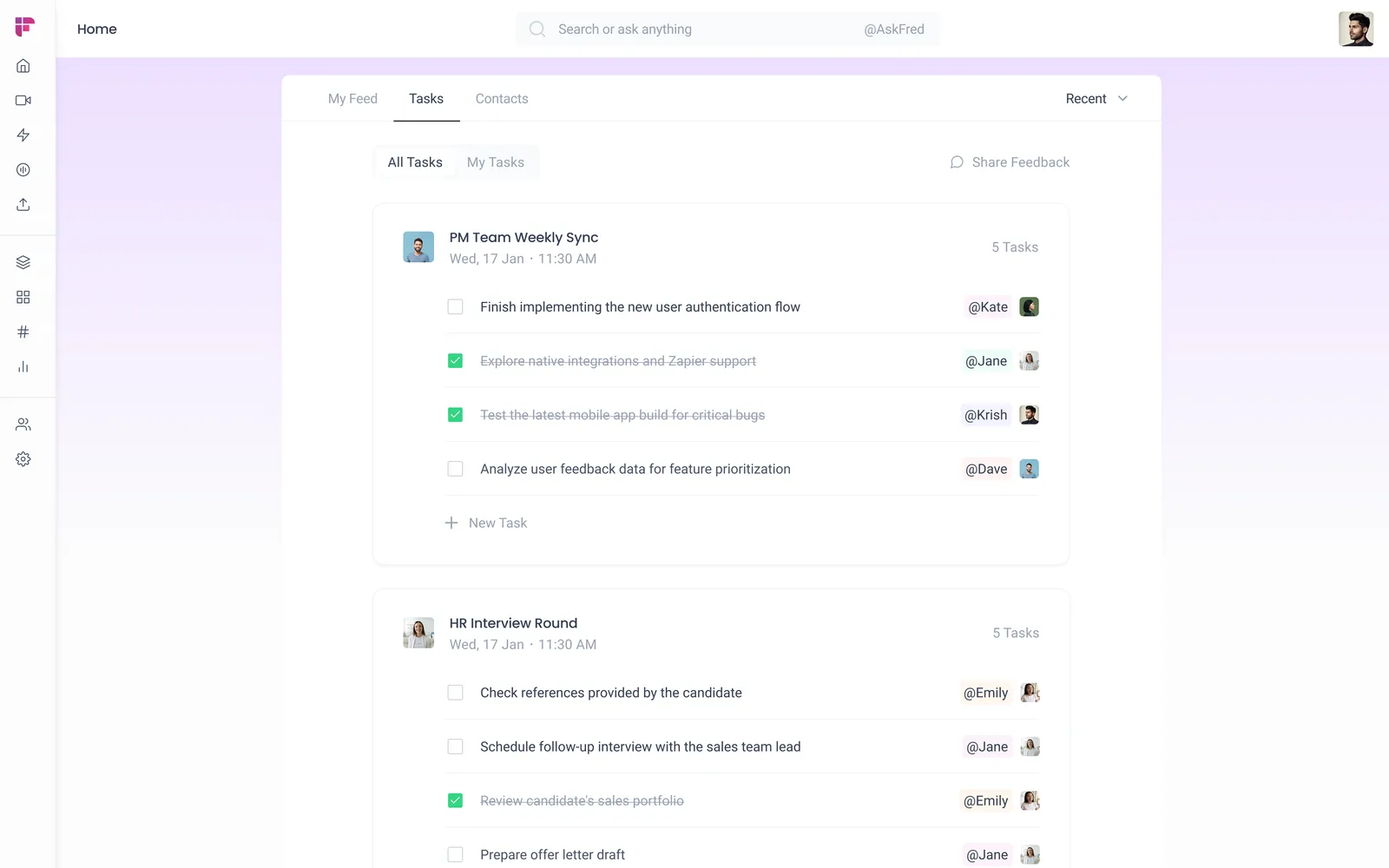 An image showcasing a task list created by Fireflies.ai using AI.