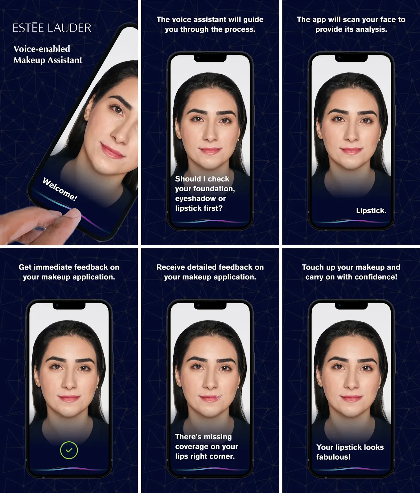 The picture is divided into six sections, which show Estée Lauder’s AI Voice-enabled Makeup Assistant agent at work at various stages: “Welcome!” “Should I check your foundation, eyeshadow or lipstick first?” etc. Text at the top of each section details each step, from “The voice assistant will guide you through the process” to “Touch up your makeup and carry on confidently!” From automation to AI workflows and AI agents, each of the three technologies offers distinct possibilities for enterprise organizations.